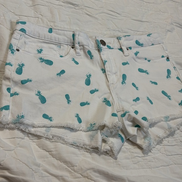 Chip &Pepper Aqua and White Jean Shorts with Playful Pineapple Print - Picture 2 of 6